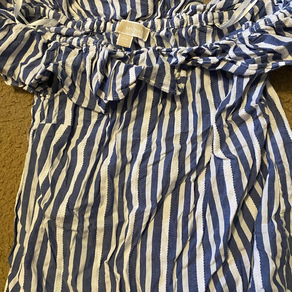 Michael Kors Blue and White Striped Top
